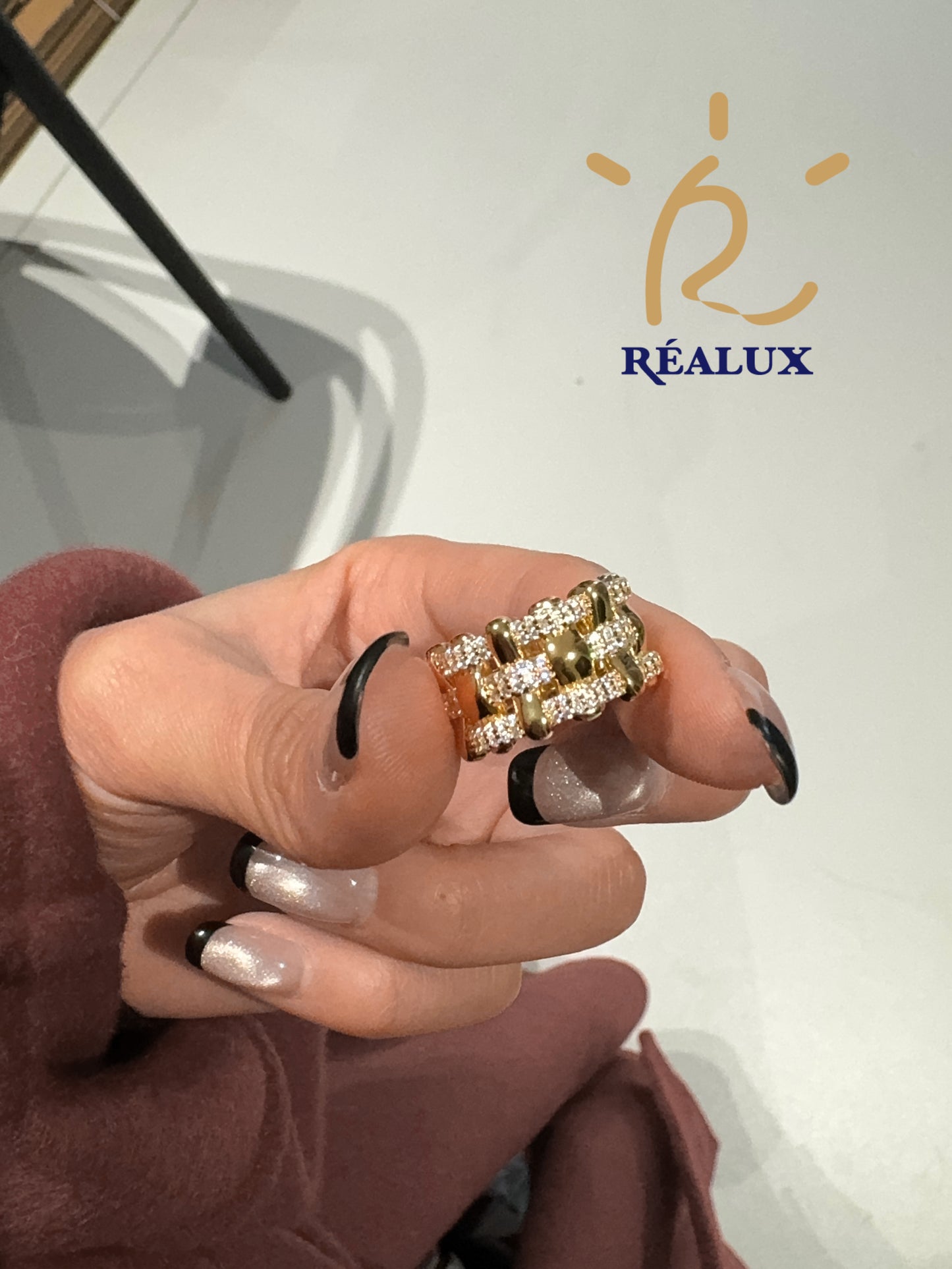 S925銀 鍍18k金 高碳鑽老錢風格紋戒指